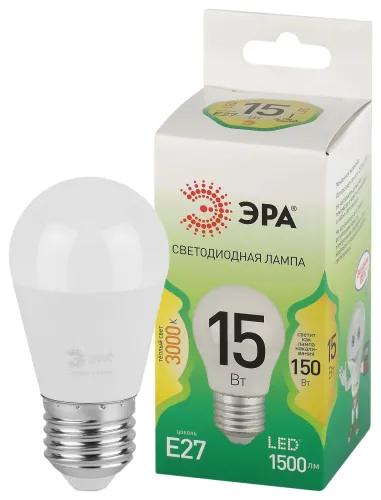 Лампа светодиодная GREEN LINE P45-15W-830-E27 GL E27 15Вт шар свет тепл. Эра Б0067038