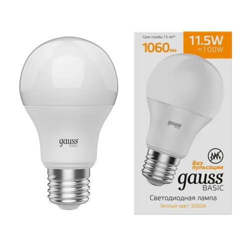 Лампа светодиодная Basic A60 11.5Вт 3000К E27 1060лм GAUSS 1023212