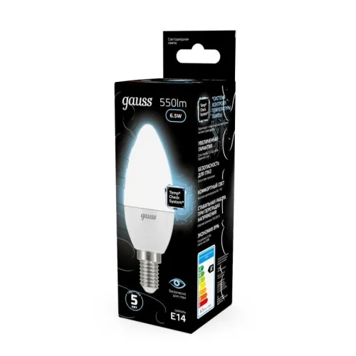 Лампа светодиодная LED 6,5Вт E14 220В 4100К свеча | 103101207 | Gauss