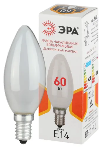 Лампа накаливания B36 60Вт свечка E14/E14 230В матов. ЭРА Б0066376