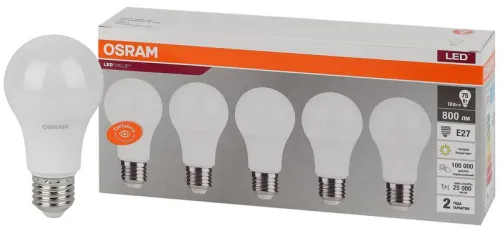 Лампа светодиодная LED Value LVCLA75 10SW/830 10Вт грушевидная матовая E27 230В 2х5 RU (уп.5шт) OSRA