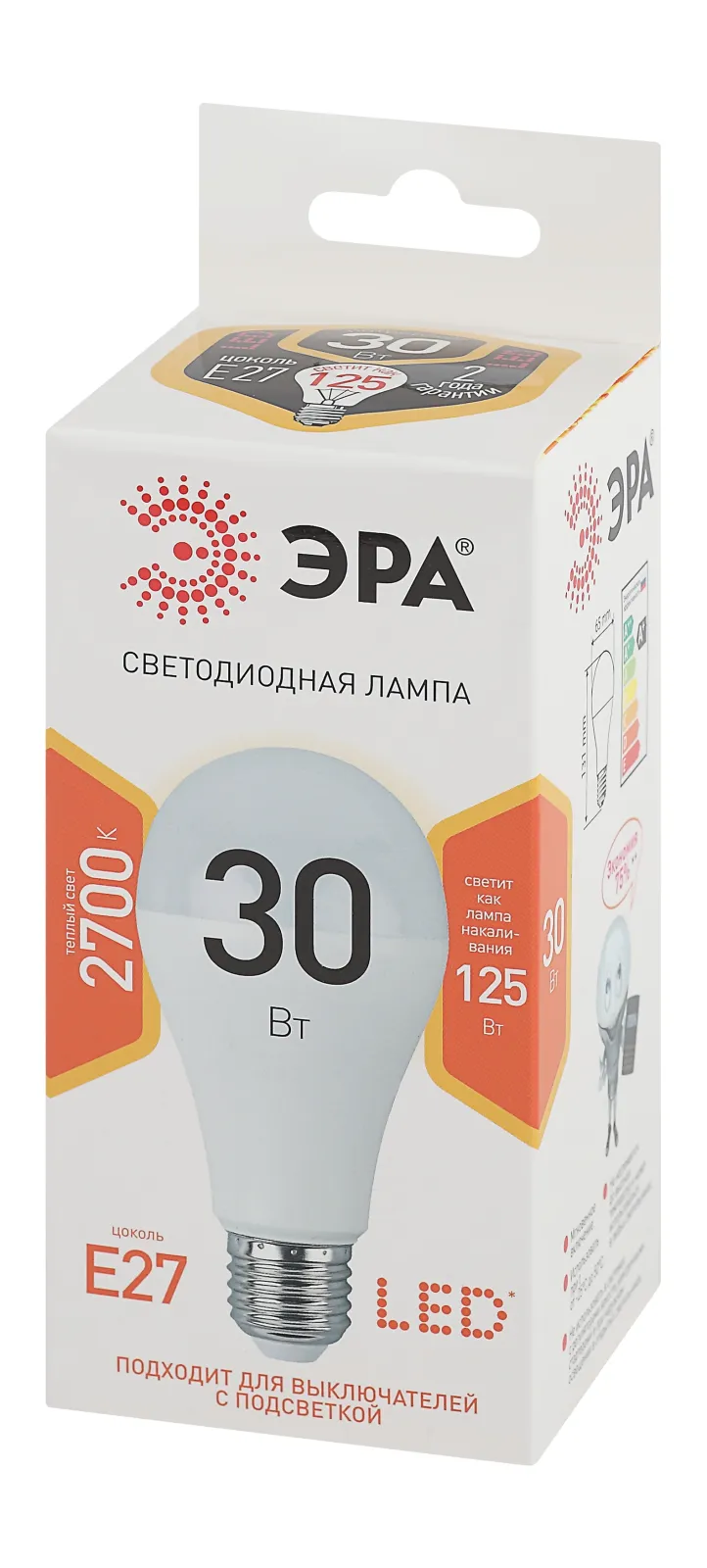Лампа светодиодная LED A65-30W-827-E27 (диод, груша, 30Вт, тепл, E27) (10/100/1200) | Б0048015 | ЭРА