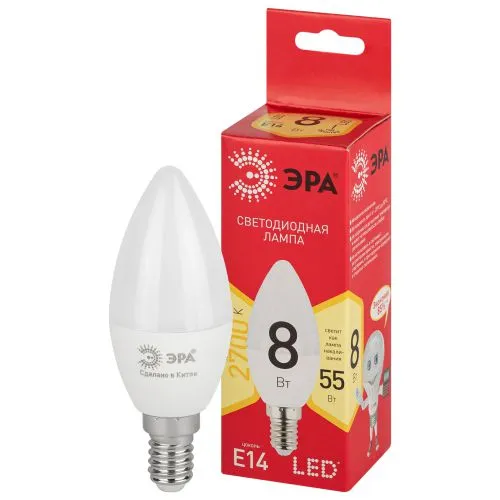Лампа светодиодная LED B35-8W-827-E14 R (диод, свеча, 8Вт, тепл, E14) | Б0050694 | ЭРА