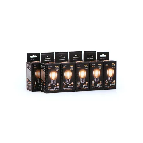 Лампа светодиодная филаментная Black Filament 9Вт P45 шар 2700К тепл. бел. E27 680лм GAUSS 105802109