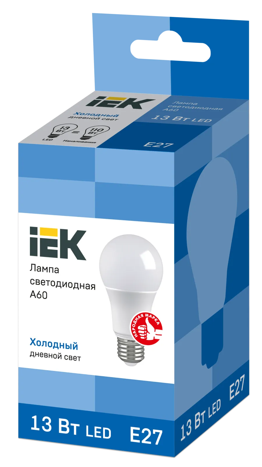 Лампа светодиодная LED 13Вт Е27 230В 4000К ECO А60 груша | LLE-A60-13-230-40-E27 | IEK