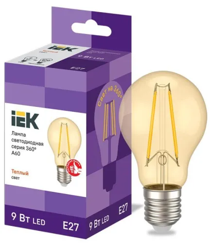 Лампа светодиодная LED A60 груша золото 9Вт 230В 2700К E27 серия 360° | LLF-A60-9-230-30-E27-CLG | I