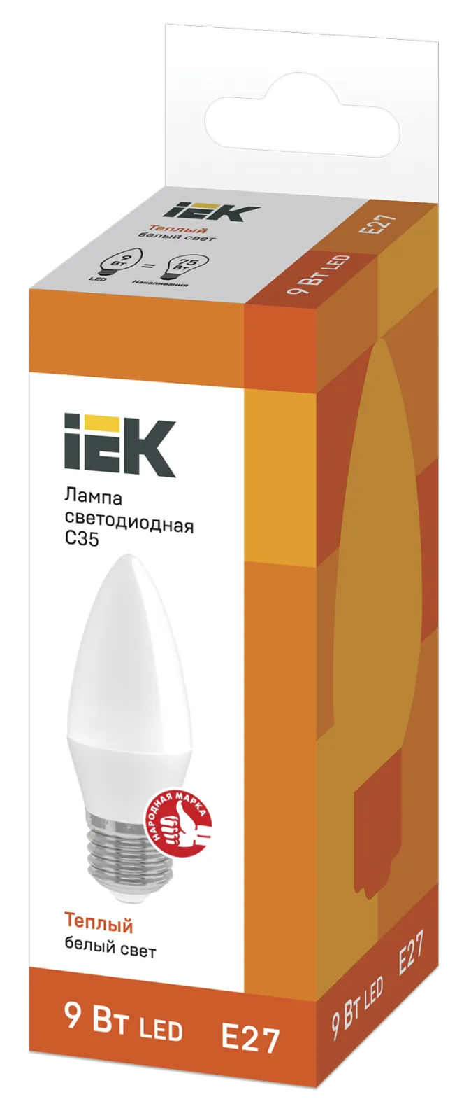 Лампа светодиодная ECO C35 9Вт свеча 3000К E27 230В IEK LLE-C35-9-230-30-E27