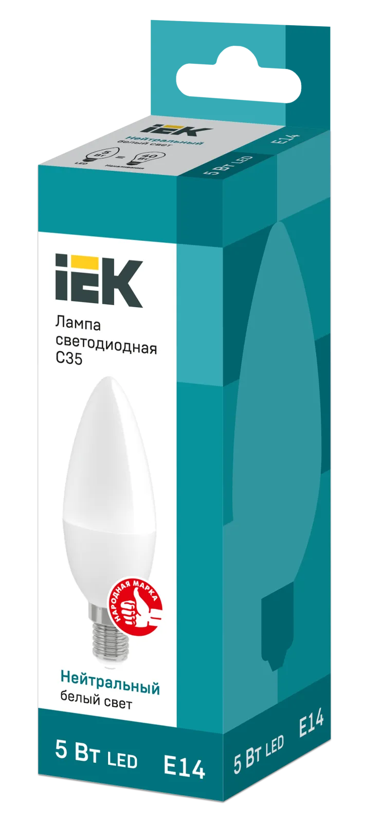 Лампа светодиодная Eco 5Вт C35 свеча 4000К нейтр. бел. E14 450лм 230-240В IEK LLE-C35-5-230-40-E14