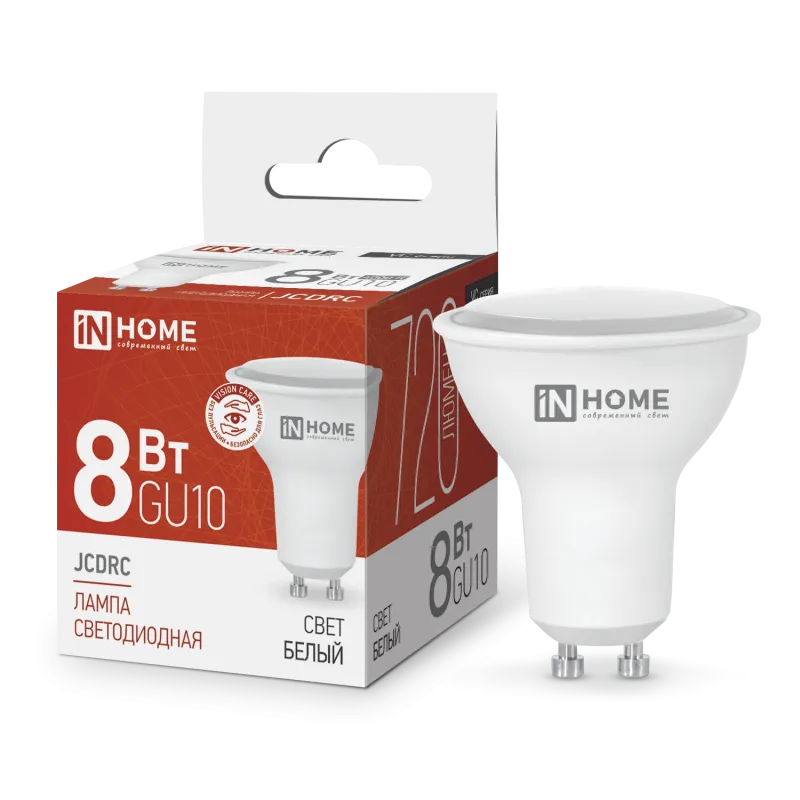 Лампа светодиодная LED-JCDRC-VC 8Вт рефлектор 4000К нейтр. бел. GU10 720лм 230В IN HOME 469061202344