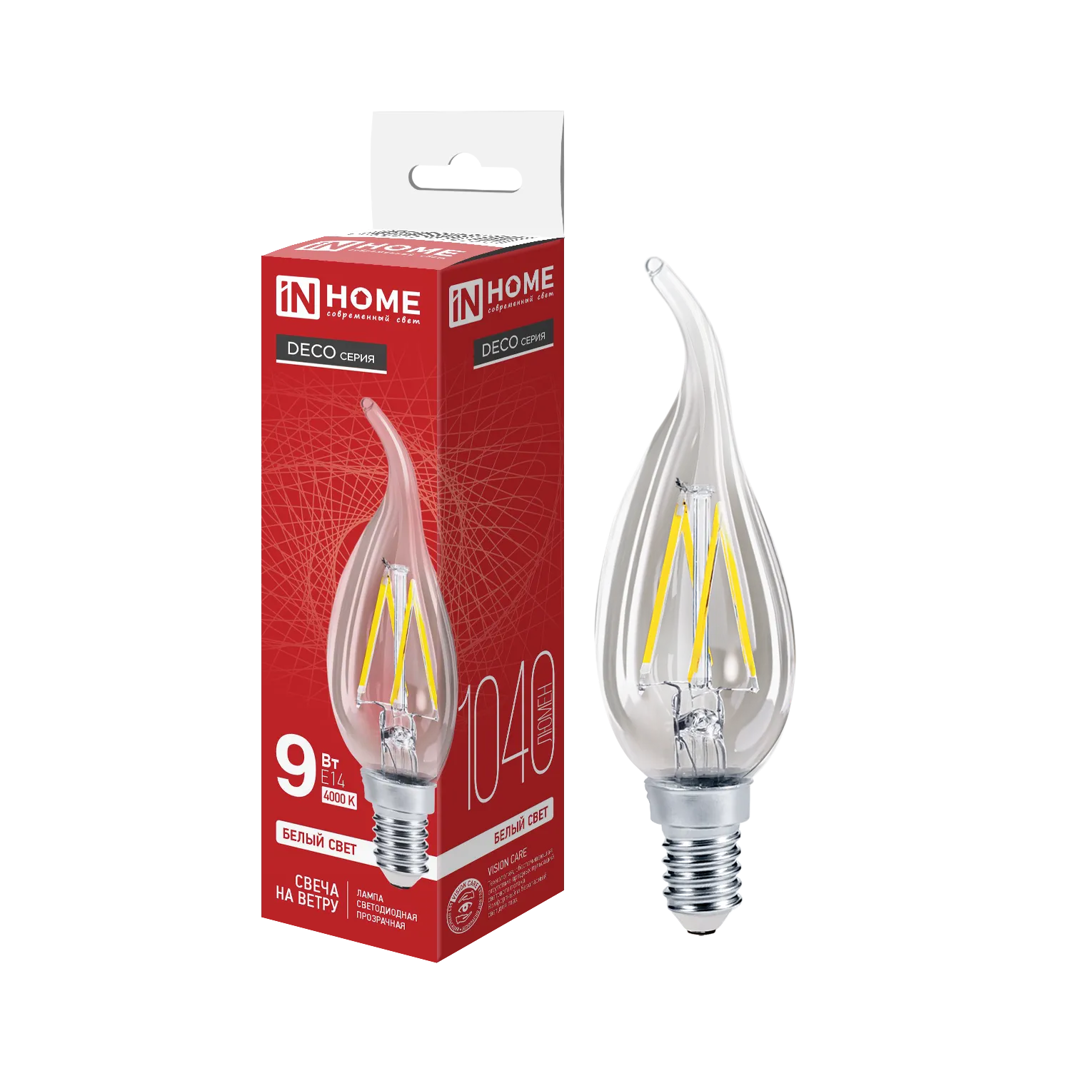 Лампа светодиодная LED-СВЕЧА НА ВЕТРУ-deco 9Вт свеча на ветру прозрачная 4000К нейтр. бел. E14 1040л