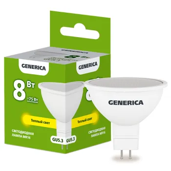 Лампа светодиодная MR16 софит 8Вт 230В 3000К GU5.3  | LL-MR16-08-230-30-GU5-G | GENERICA