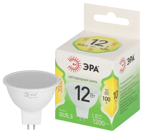 Лампа светодиодная GREEN LINE MR16-12W-830-GU5.3 GL GU5.3 12Вт софит свет тепл. Эра Б0066978