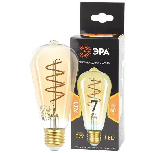 Лампа светодиодная F-LED ST64-7W-824-E27 spiral gold (филамент, спир зол, 7Вт, тепл, E27) (20/960) |
