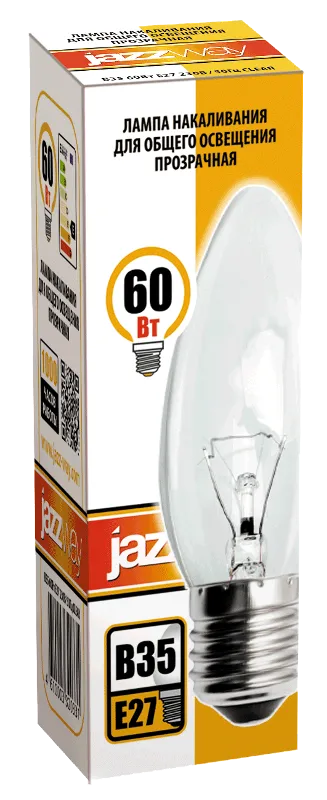 Лампа накаливания ЛОН  60Вт Е27 240В B35 clear | 3320331 | Jazzway
