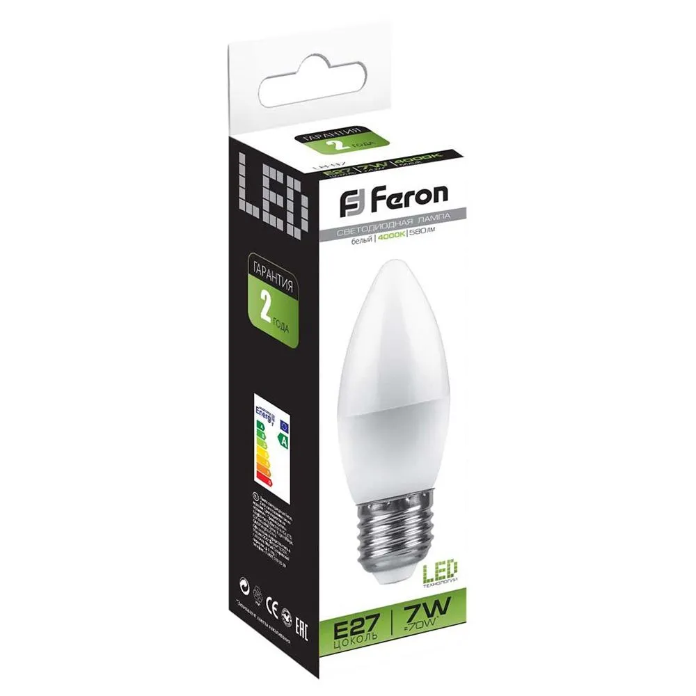 Лампа светодиодная LB-97 7Вт C37 свеча 4000К E27 230В FERON 25759
