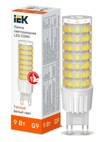 Лампа светодиодная CORN капсула 9Вт 230В 3000К керамика G9 IEK | LLE-CORN-9-230-30-G9 | IEK