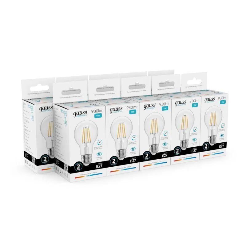 Лампа светодиодная филаментная Filament Elementary А60 11Вт 4100К Е27 930лм GAUSS 22221