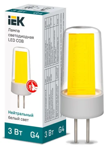 Лампа светодиодная COB капсула 3Вт 230В 4000К керамика G4  | LLE-COB-3-230-40-G4 | IEK