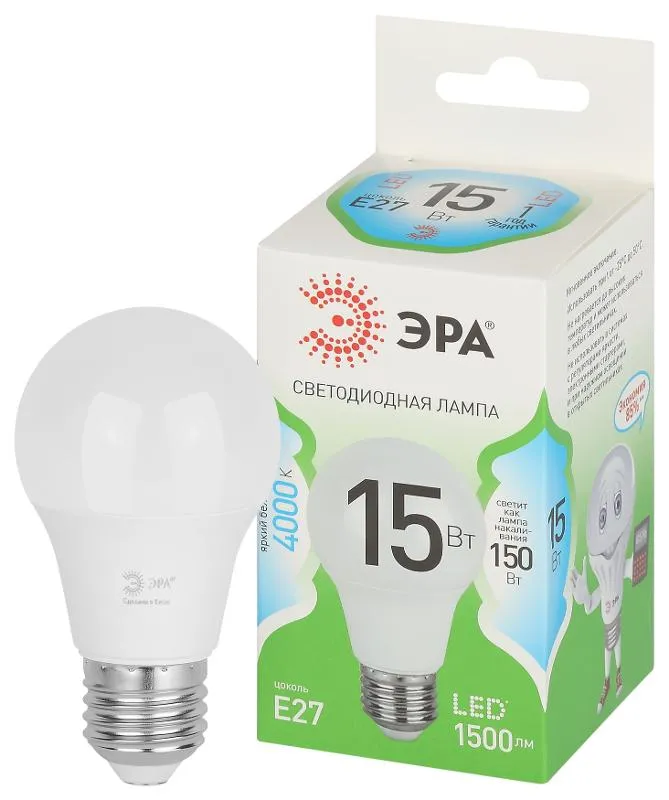 Лампа светодиодная GREEN LINE A60-15W-840-E27 GL E27 15Вт груша яркий свет бел. Эра Б0067128
