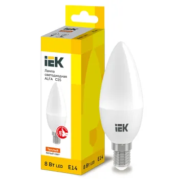 Лампа светодиодная Alfa 8Вт C35 свеча 3000К E14 230В (6шт) IEK LLA-C35-8-230-30-E14-6