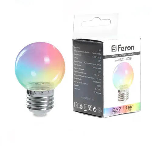 Лампа светодиодная LB-371 3Вт G60 шар прозрачная E27 230В RGB плавная смена цвета FERON 38133