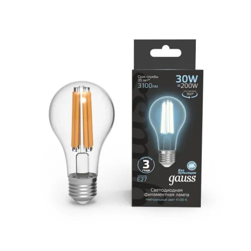 Лампа светодиодная филаментная Black Filament 30Вт A70 грушевидная 4100К нейтр. бел. E27 3100лм GAUS