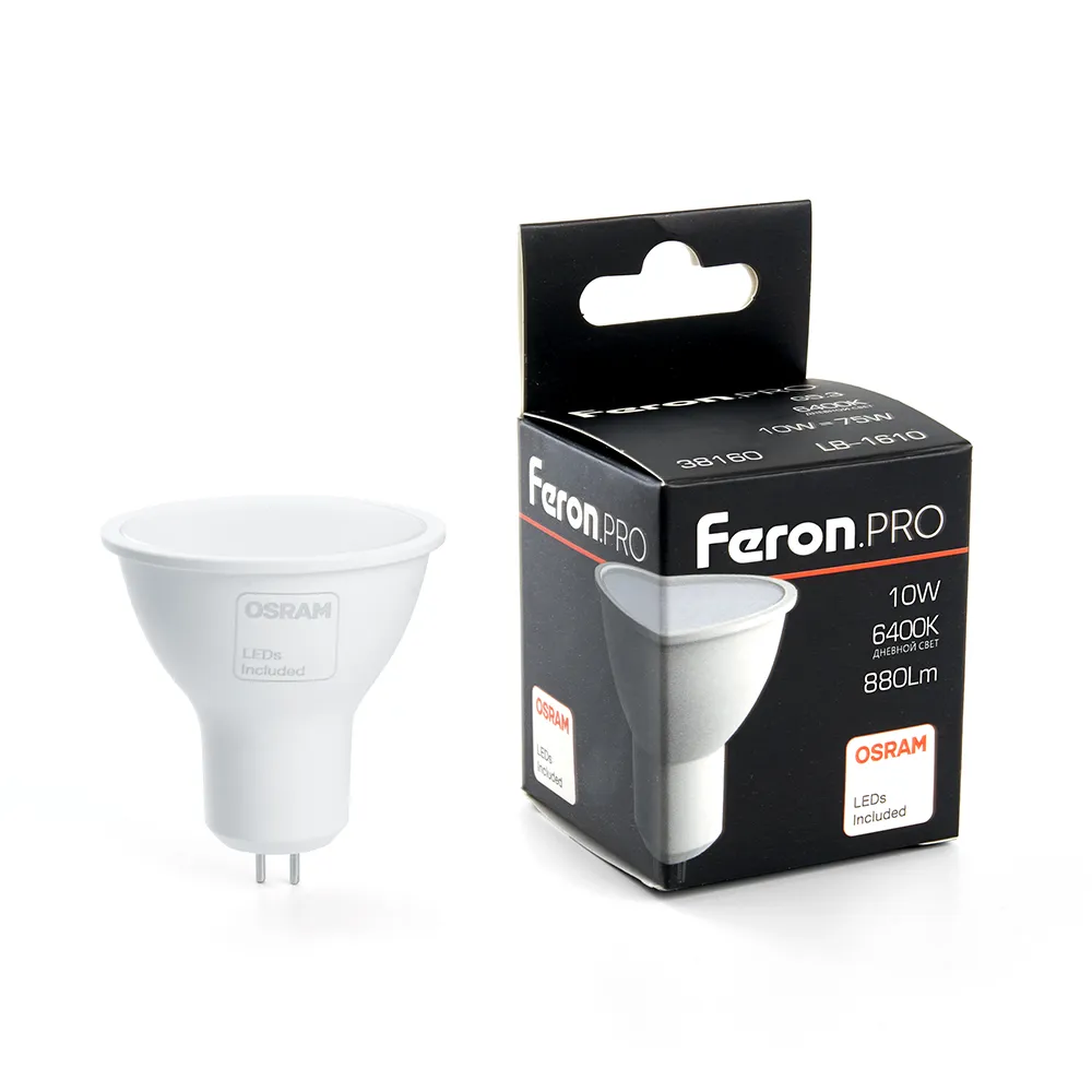 Лампа светодиодная LB-1610 10Вт MR16 6400К G5.3 230В FERON 38160