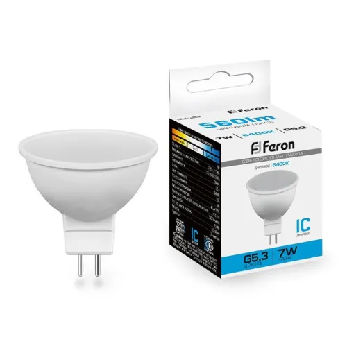 Лампа светодиодная LB-26 7Вт MR16 6400К G5.3 230В 80LED FERON 25237