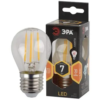 Лампа светодиодная филаментная F-LED P45-7W-827-E27 Е27 / Е27 7Вт шар тепл. бел. Эра Б0035591