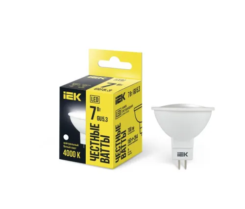 Лампа светодиодная Eco 7Вт MR16 софит 4000К нейтр. бел. GU5.3 630лм 230-240В IEK LLE-MR16-7-230-40-G