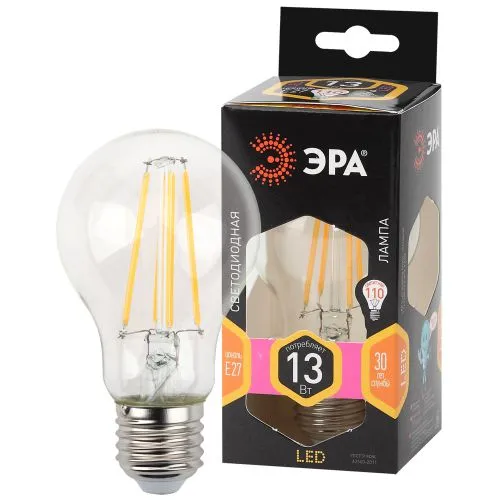 Лампа светодиодная F-LED A60-13W-827-E27 (филамент, груша, 13Вт, тепл., Е27) | Б0035027 | ЭРА
