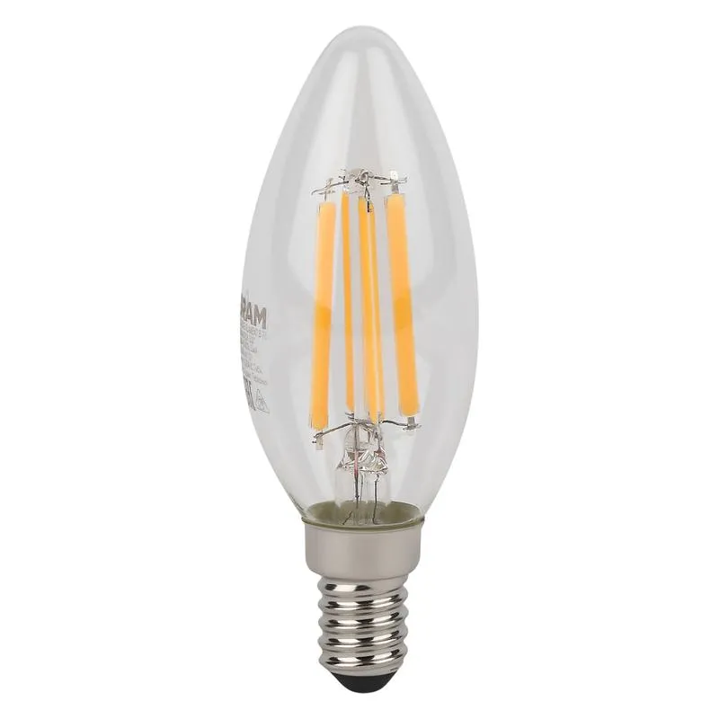 Лампа светодиодная филаментная LSCLB75 6W/827 230VFILCL 6Вт 2700К тепл. бел. E14 806лм B угол пучка 