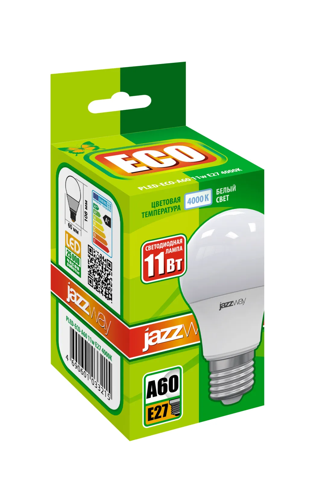Лампа светодиодная LED 11Вт Е27 220В 4000К PLED- ECO- A60 груша | 1033215 | Jazzway