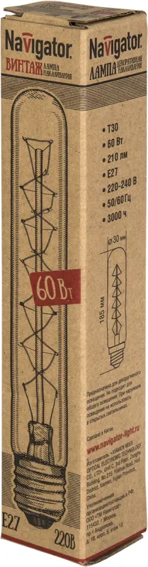 Лампа накаливания ЛОН  60Вт Е27 230В NI-V-T30-S24-60-230-E27-CLG | 71955 | Navigator