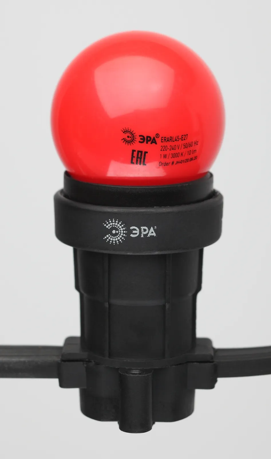 Лампы cветодиодные ERARL45-E27 LED Р45-1W-E27 (диод. шар, красн., 4SMD, 1W, E27, для белт-лайт) (10/