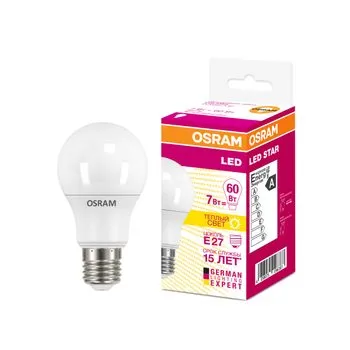 Лампа светодиодная 7 Вт E27 2700 K 600 Lm 200 град. OSRAM 4058075096387