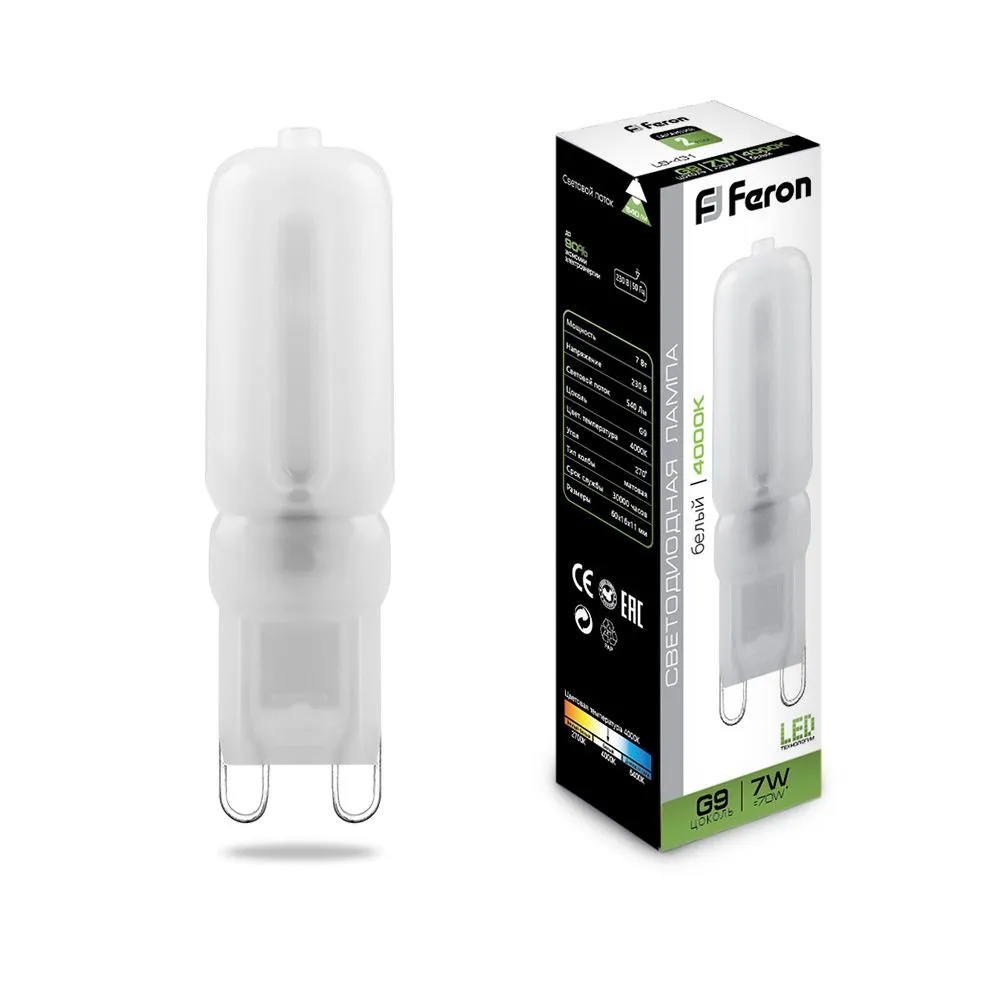 Лампа светодиодная LB-431 7Вт JCD9 4000К G9 230В FERON 25756