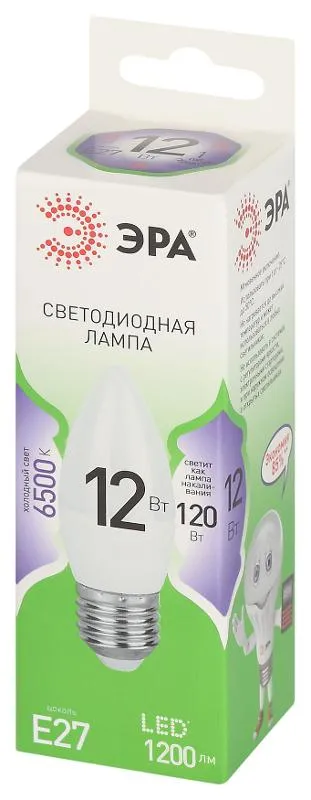 Лампа светодиодная GREEN LINE B35-12W-865-E27 GL E27 12Вт свеча свет холод. Эра Б0067127