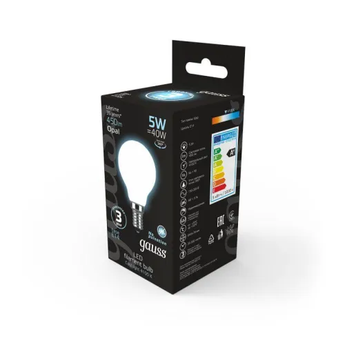 Лампа светодиодная филаментная Black Filament 5Вт P45 шар матовая 4100К нейтр. бел. E14 450лм GAUSS 