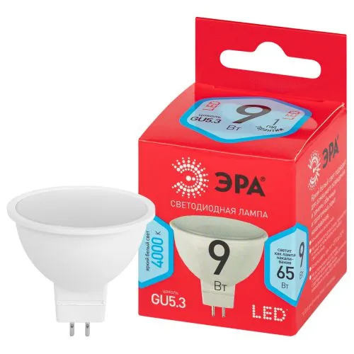 Лампа светодиодная LED MR16-9W-840-GU5.3 R (диод, софит, 9Вт, нейтр, GU5.3) | Б0050199 | ЭРА