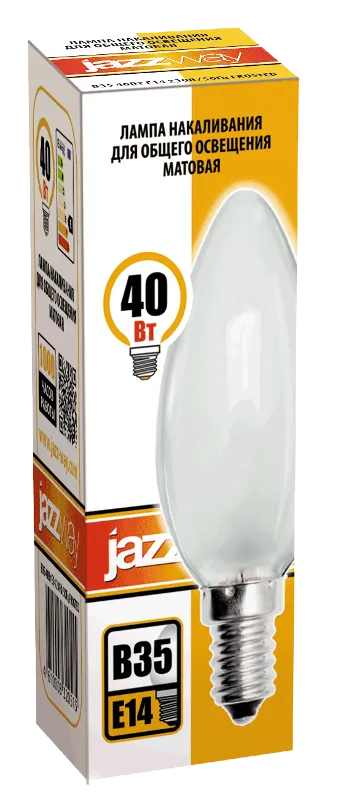 Лампа накаливания ЛОН 40Вт E14 240В B35 frosted | 3320515 | Jazzway