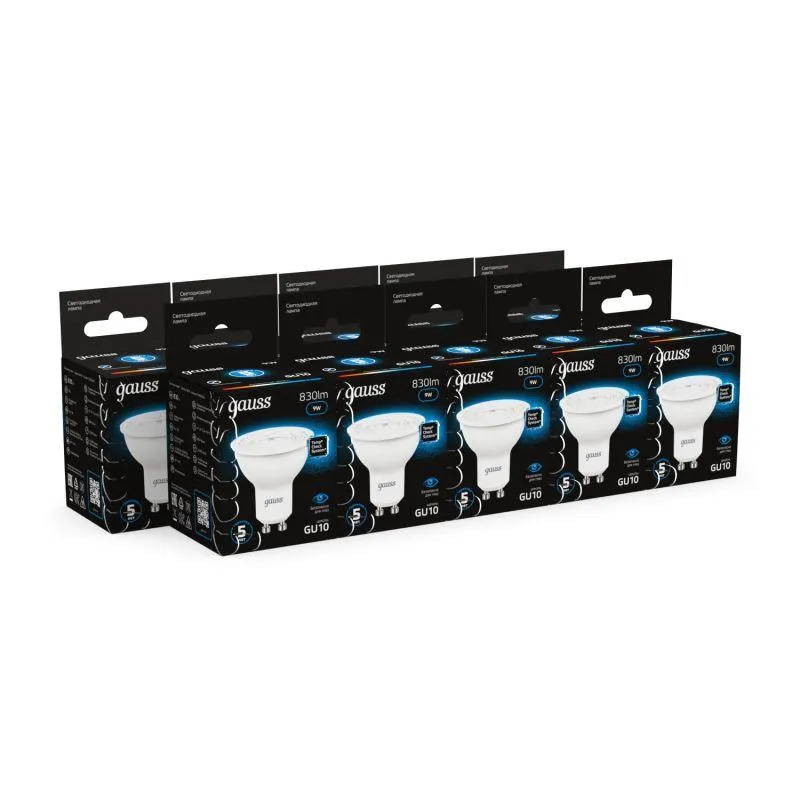 Лампа светодиодная Black 9Вт MR16 софит 6500К холод. бел. GU10 830лм GAUSS 101506309