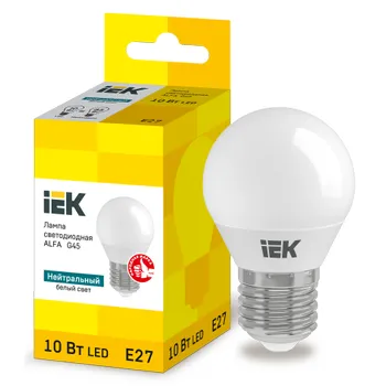 Лампа светодиодная Alfa 10Вт G45 шар 4000К нейтр. бел. E27 230В IEK LLA-G45-10-230-40-E27