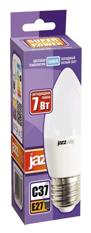 Лампа светодиодная LED 7Вт Е27 220В 5000К PLED- SP C37 свеча | 1027849-2 | Jazzway