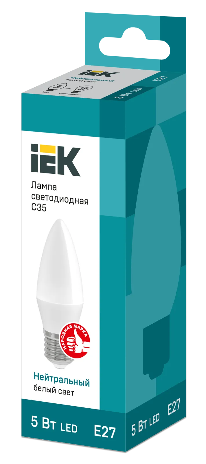 Лампа светодиодная Eco 5Вт C35 свеча 4000К нейтр. бел. E27 450лм 230-240В IEK LLE-C35-5-230-40-E27