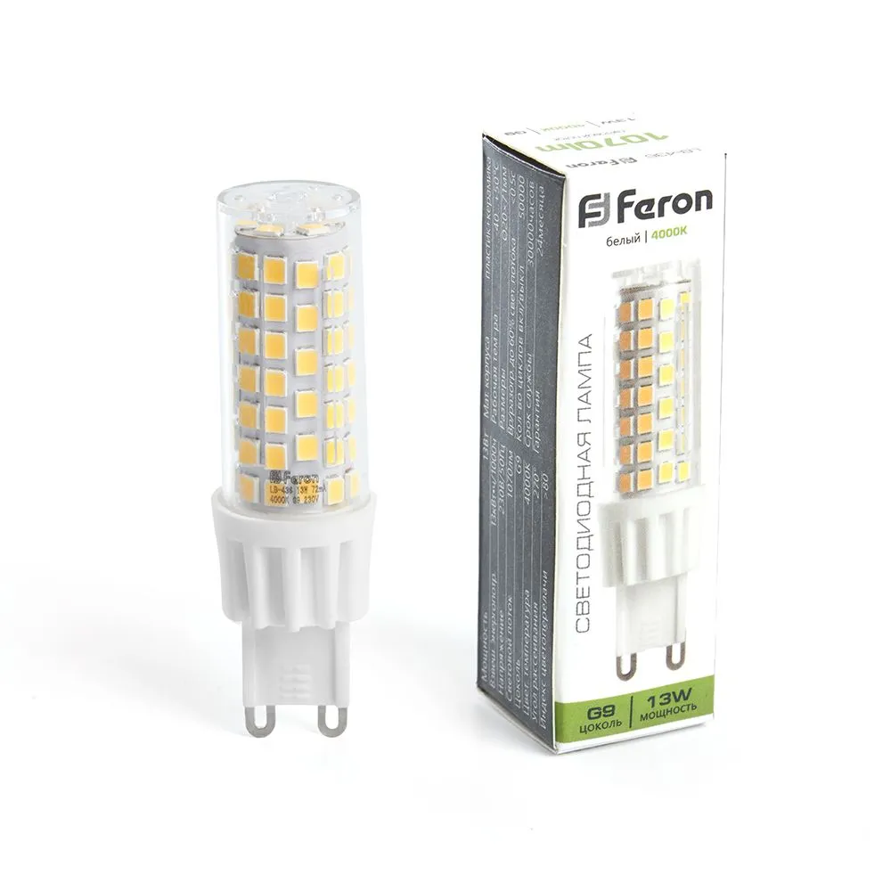 Лампа светодиодная LB-436 13Вт JCD 4000К G9 230В FERON 38153