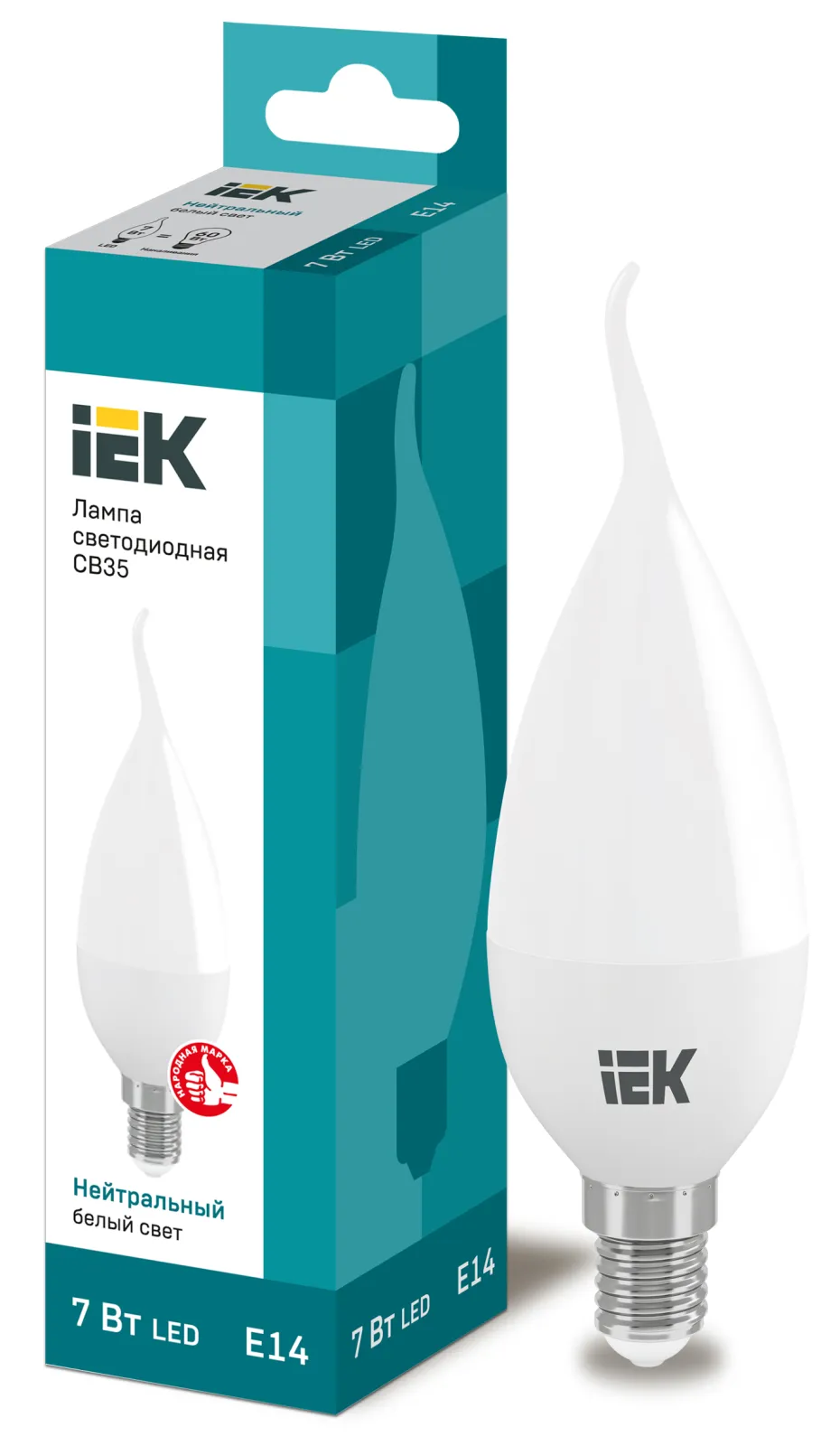 Лампа светодиодная LED 7Вт Е14 220В 4000К CB35 свеча на ветру | LLE-CB35-7-230-40-E14 | IEK