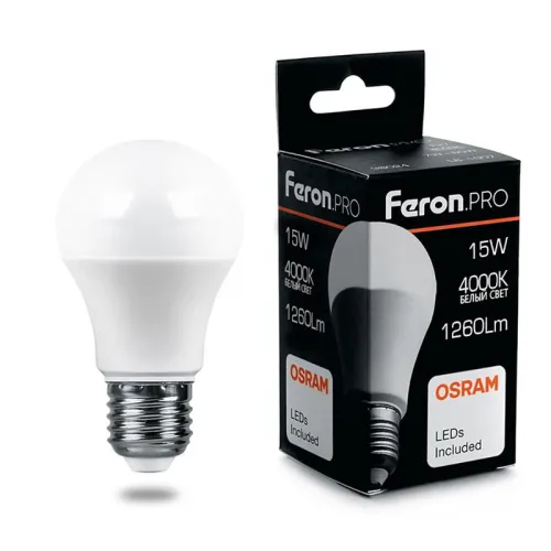 Лампа светодиодная LB-1015 15Вт A60 грушевидная 4000К E27 230В FERON 38036