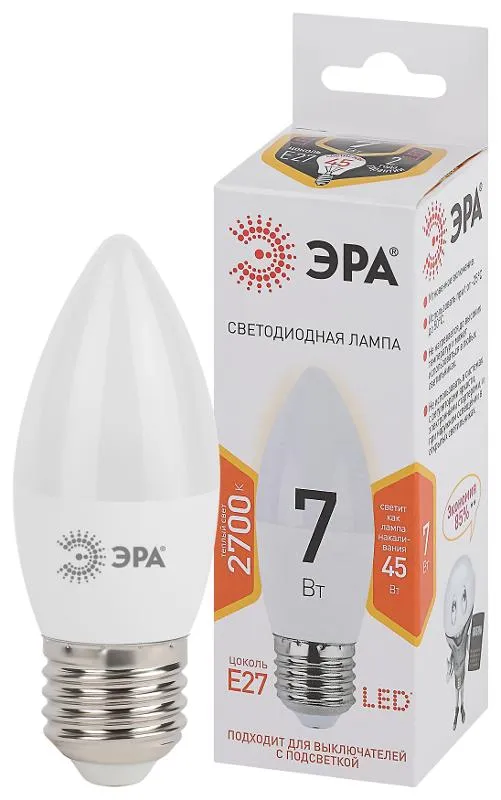 Лампа светодиодная LED B35-7W-827-E27 | Б0028479 | ЭРА