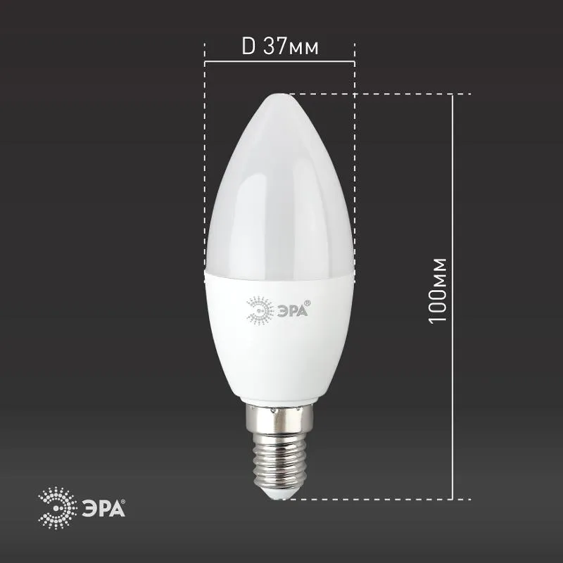 Лампа светодиодная ЭКО LED B35-6W-865-E14 R (диод, свеча, 6Вт, хол, E14) | Б0045339 | ЭРА